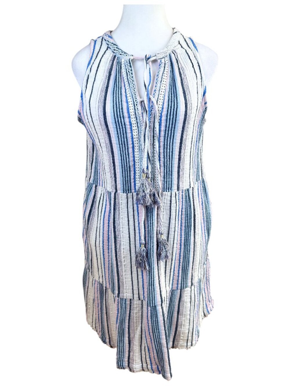 Tommy Bahama Dress Cotton Gauze Casual Coastal Blue Multi Stripe (M)